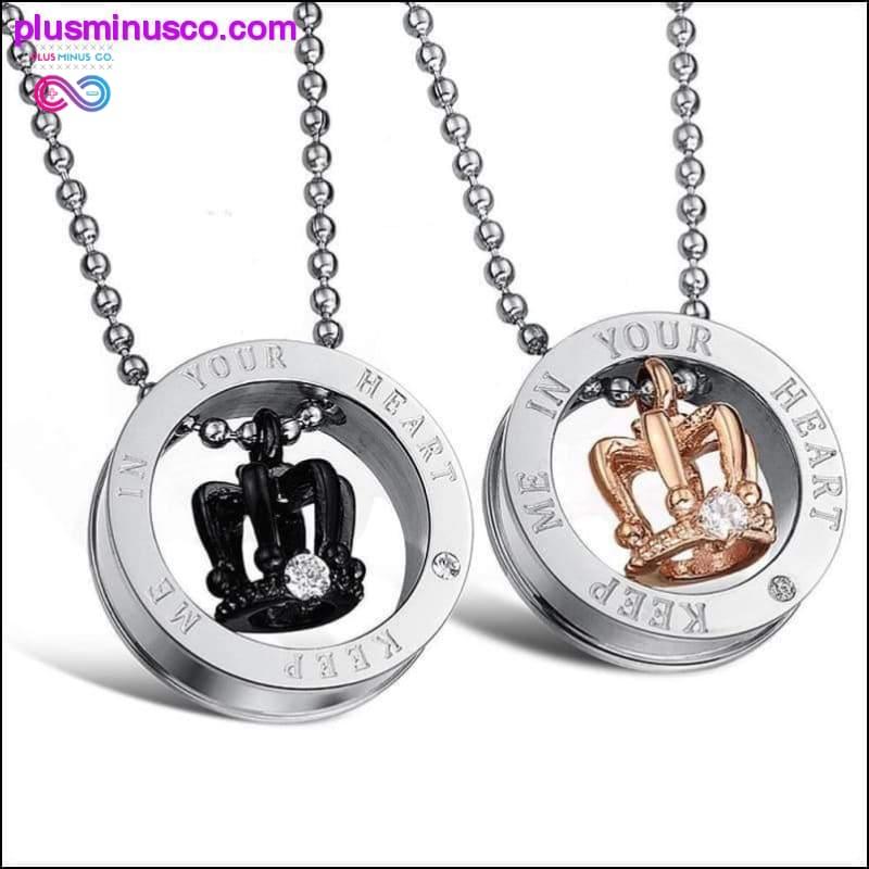 2pcs Queen King Crown Pendant Necklace Polished Stainless - plusminusco.com