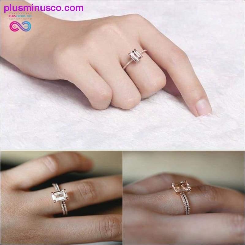 2 kosa prstanov/komplet poročnih poročnih belih kristalov s cirkonom iz rožnatega zlata - plusminusco.com