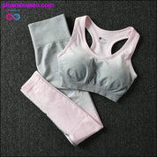 2 peças conjunto de ioga feminino tops curtos de manga comprida e cintura alta - plusminusco.com