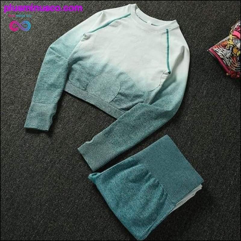 2-częściowy zestaw do jogi dla kobiet, krótkie bluzki z długim rękawem i wysokim stanem - plusminusco.com