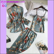 Set di vestaglie da donna con stampa da 3 pezzi, cinturino per spaghetti+cardigan+pantaloni - plusminusco.com