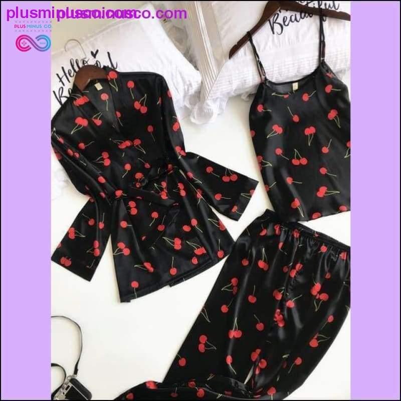 Conjuntos de batas de mujer con estampado de 3 piezas con tirantes finos + cárdigan + pantalón - plusminusco.com
