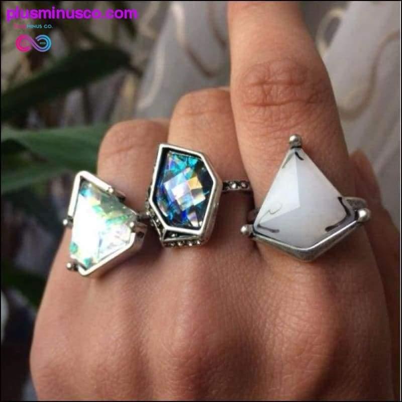 Juego de anillos de piedras preciosas geométricas de 3 piezas - plusminusco.com