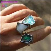 Geometrijski set prstena s dragim kamenjem od 3 dijela - plusminusco.com