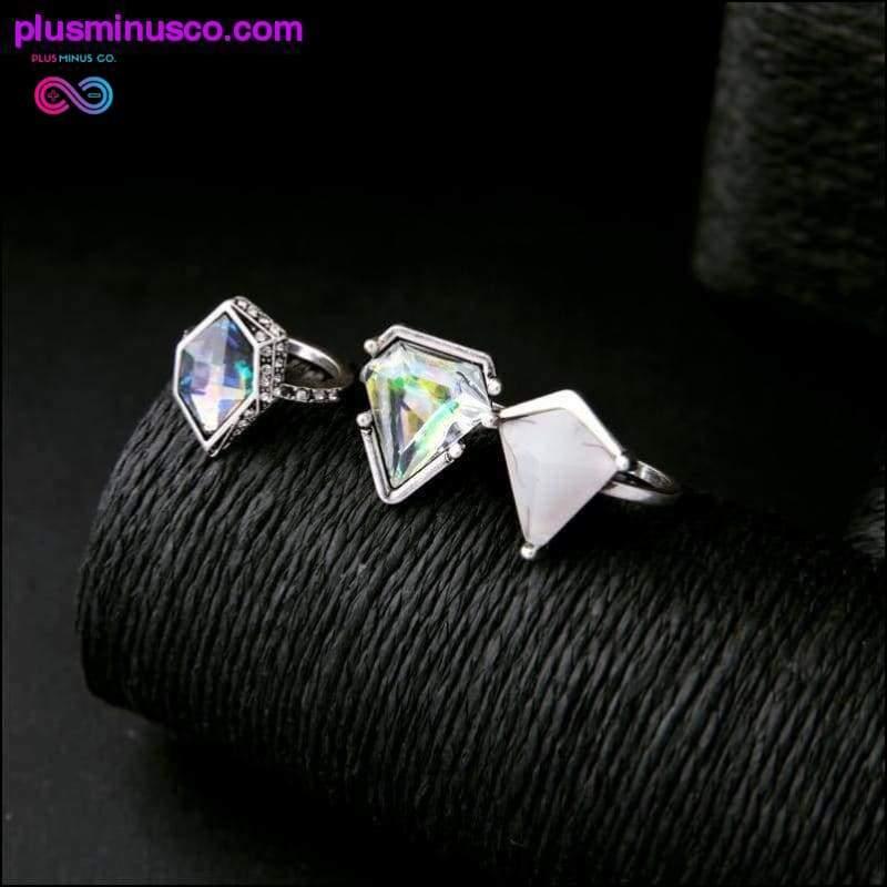 Conjunto de anel de pedra preciosa geométrica de 3 peças - plusminusco.com