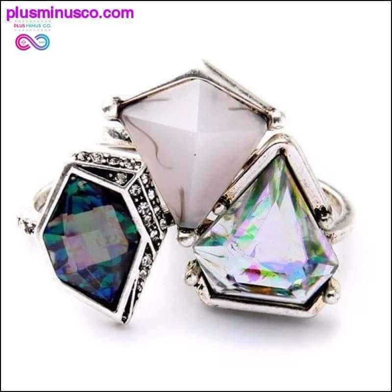 Geometrijski set prstena s dragim kamenjem od 3 dijela - plusminusco.com