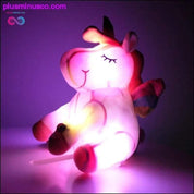 Χαριτωμένο παιχνίδι βελούδινου μονόκερου, πολύχρωμο φωτεινό λαμπερό LED 30/40 cm - plusminusco.com