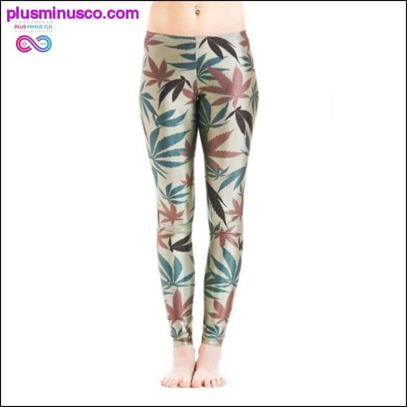 Pantalones con estampado digital 3D Leggings de hojas verdes White Weed - plusminusco.com