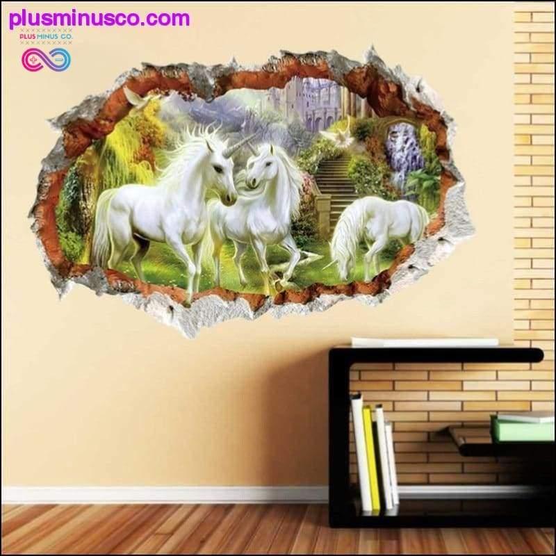 어린이 방 생활을 위한 3D 숲 유니콘 벽 스티커 - plusminusco.com