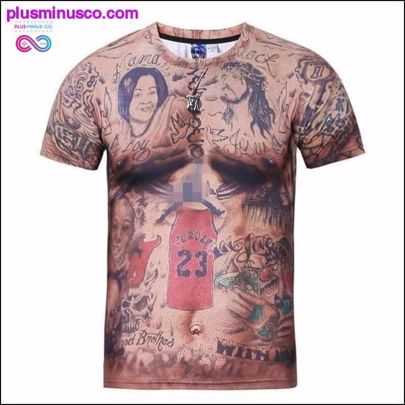 3D Print Tattoo Muscle T-krekls ar īsām piedurknēm - plusminusco.com