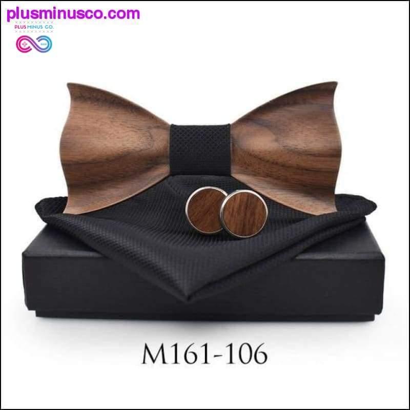 3D medinis kaklaraištis Kišeninis kvadratinis rankogalių segtukai Madinga medinė peteliškė - plusminusco.com