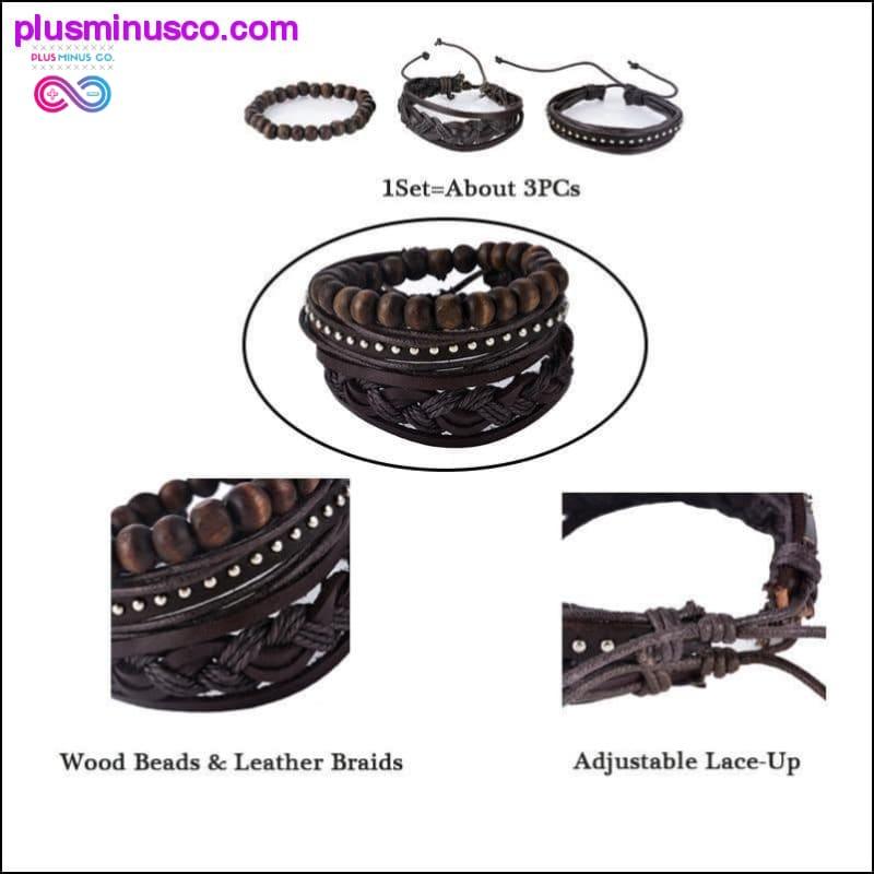 4-6PC Bracelet en cuir multicouche vintage pour la mode masculine - plusminusco.com