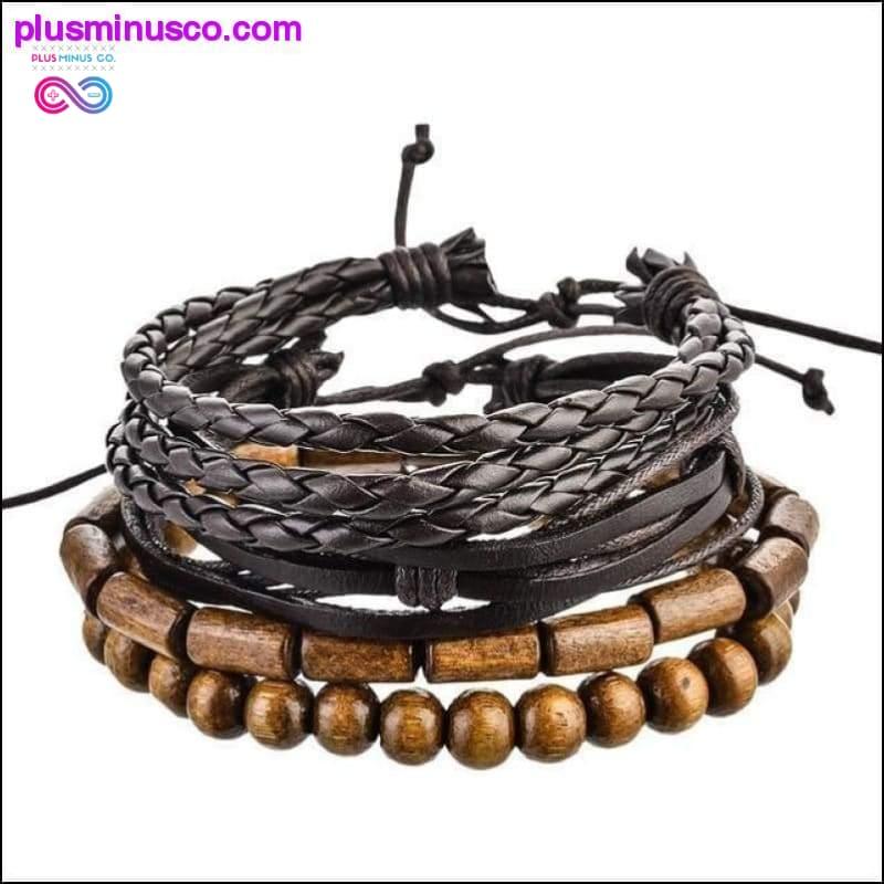 4-6PC Vintage Multilayer Leather Bracelet For Men Fashion - plusminusco.com