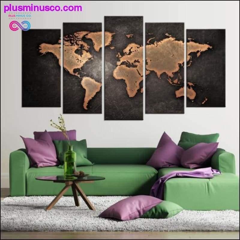 Набор современной абстрактной картины на холсте с картой мира - plusminusco.com