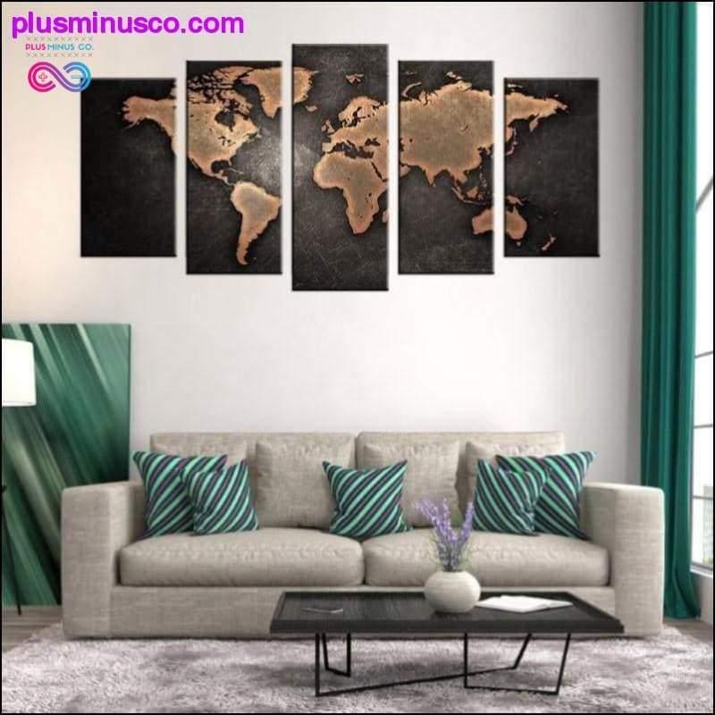 Conjunto de pintura en lienzo de mapa del mundo abstracto moderno - plusminusco.com