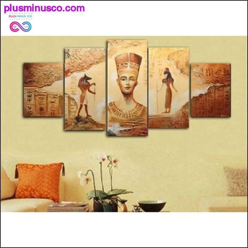 Pintura al óleo egipcia de arte en lienzo de 5 piezas - plusminusco.com