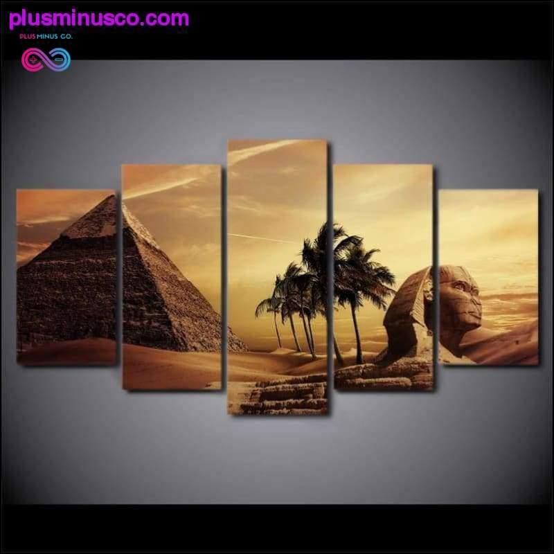 5-teiliges Leinwandgemälde mit ägyptischen Pyramiden zum Wohnen – plusminusco.com