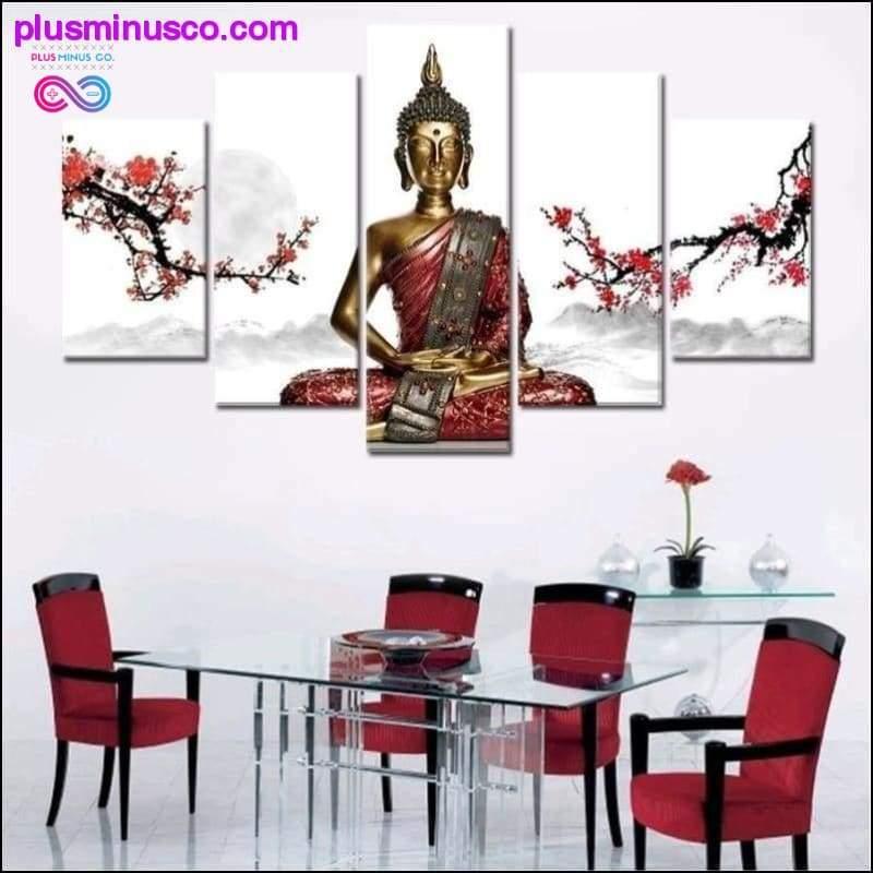 لوحة قماشية فنية من 5 قطع لبوذا التايلاندي - plusminusco.com