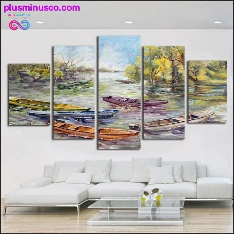 5 Parça Kanvas Tablo Monet Stili Duvar Sanatı Yağlıboya Resim - plusminusco.com