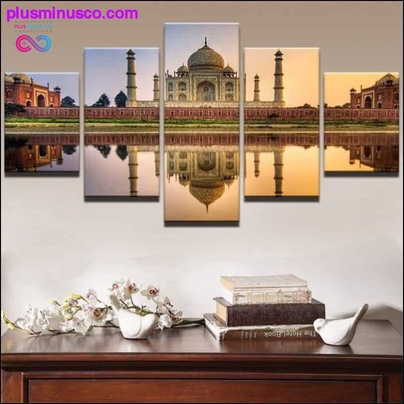 5-delers lerret Taj Mahal-maleri hjemmeinnredning til stuen - plusminusco.com