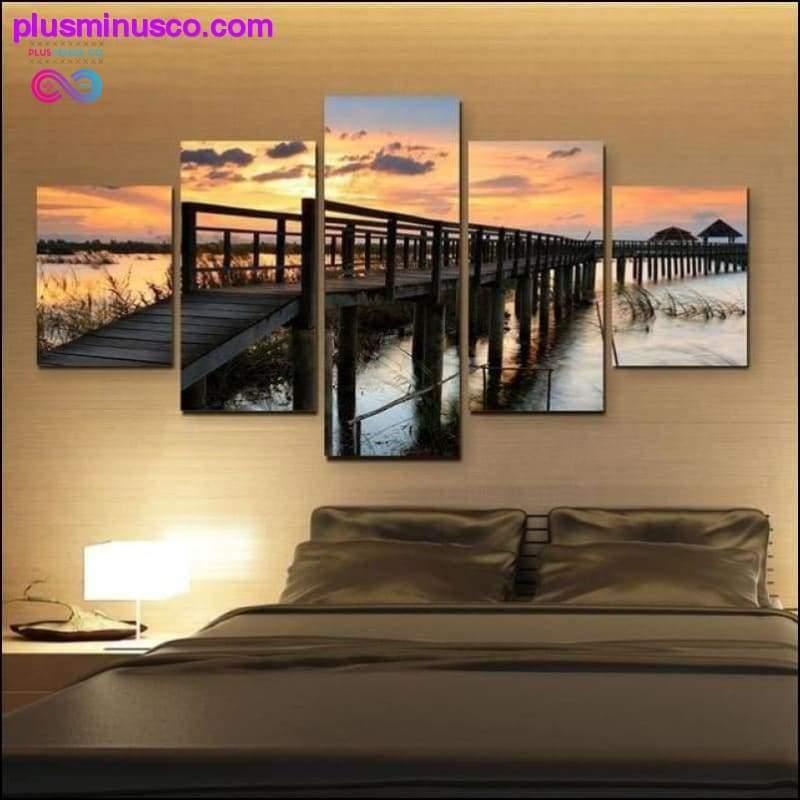 5 parça günbatımı duvar sanatı alacakaranlık iskelesi dekoratif tuval - plusminusco.com
