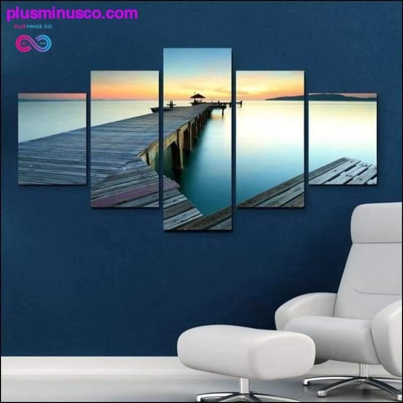 5 piece the sunset wall art dusk pier dekorativt lerret - plusminusco.com