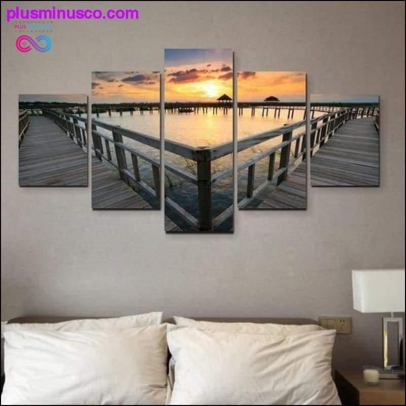 5 piece the sunset wall art dusk pier decorative canvas - plusminusco.com