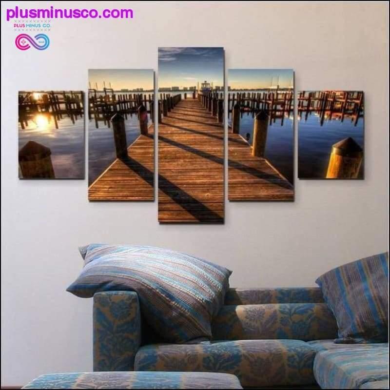 5 piece the sunset wall art dusk pier decorative canvas - plusminusco.com