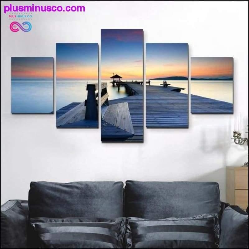 5 piece the sunset wall art dusk pier decorative canvas - plusminusco.com
