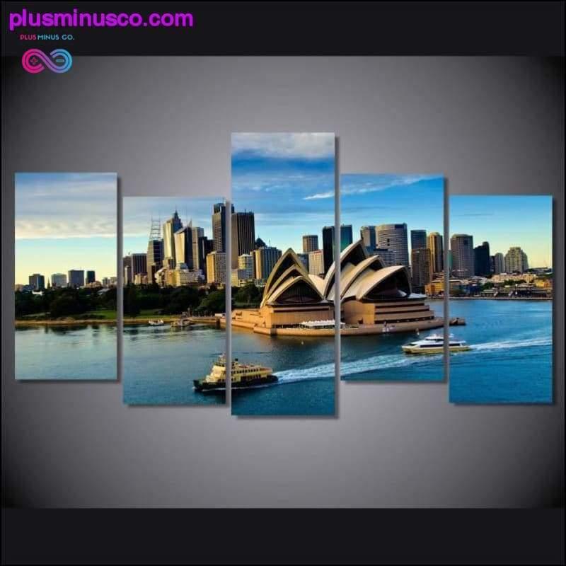 5ピース キャンバス ホームデコレーション シドニー オペラハウス ビルディングボート - plusminusco.com