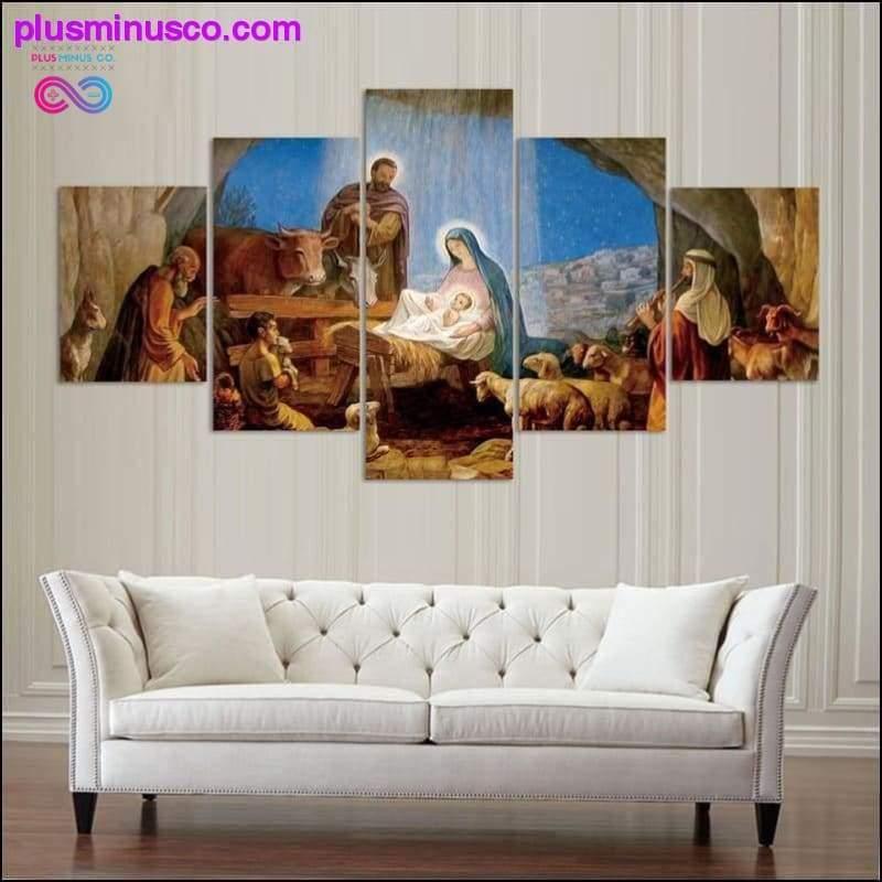 5 टुकड़े कैनवास पेंटिंग: प्रभु यीशु मसीह का जन्म, घर - प्लसमिनस्को.कॉम