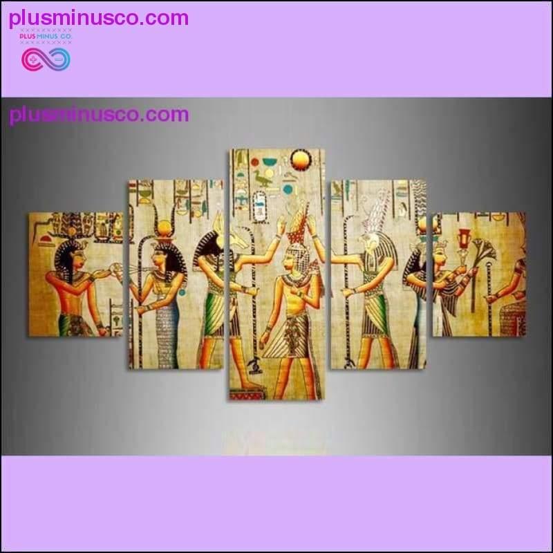 Pintura al óleo decorativa del antiguo Egipto abstracto de 5 piezas - plusminusco.com