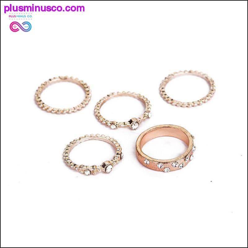 Conjunto de anillos elegantes de cristal con diamantes de imitación de oro rosa - plusminusco.com