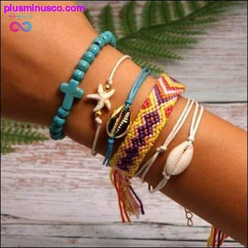 6 Pieces Puka Shell Charm Bracelet Set Cross Beads || - plusminusco.com
