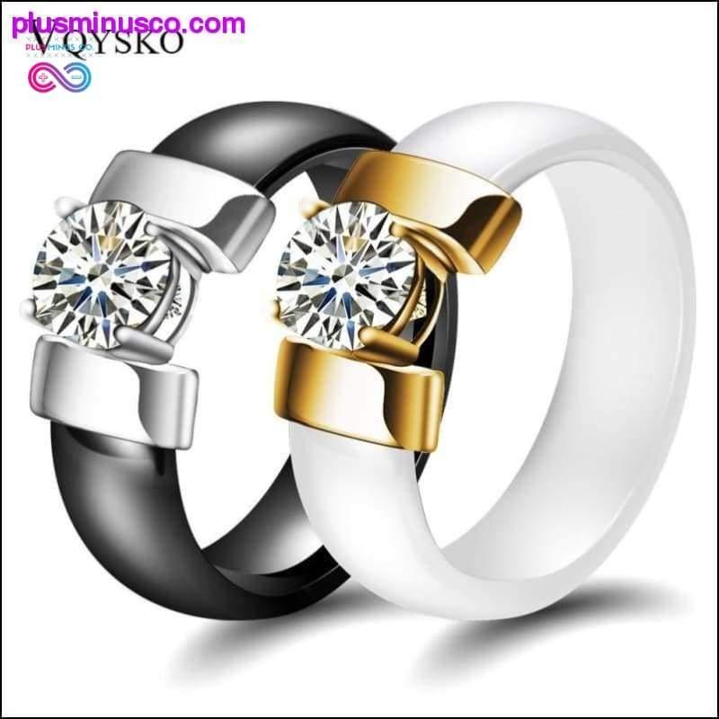 6mm White Black Ceramic Rings Plus Cubic Zirconia For Women - plusminusco.com