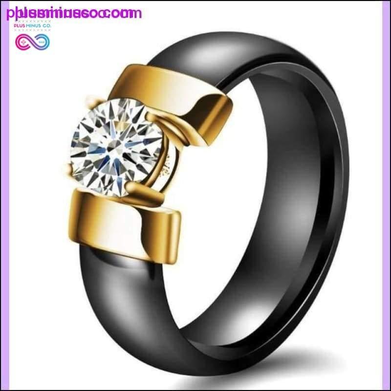 6mm White Black Ceramic Rings Plus Cubic Zirconia For Women - plusminusco.com