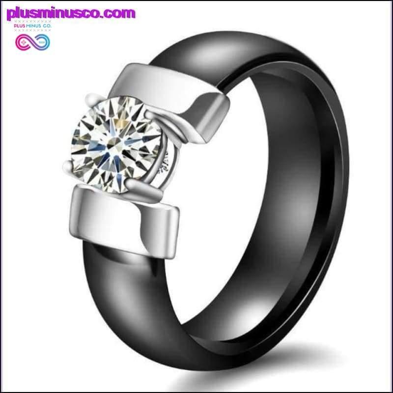 6mm White Black Ceramic Rings Plus Cubic Zirconia For Women - plusminusco.com