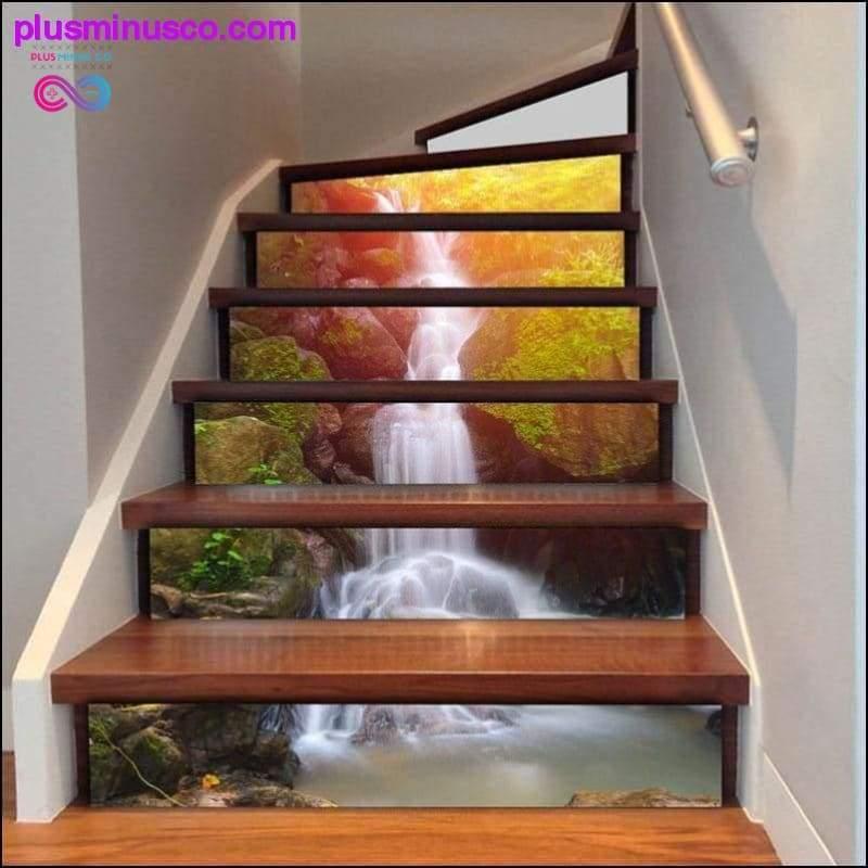 6pcs/set 3D Waterfall Stairs Sticker Risers Mural Sunset - plusminusco.com