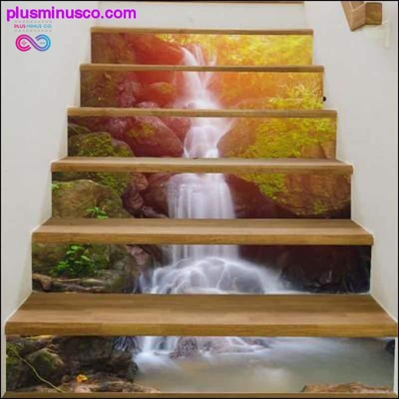 σετ 3D Waterfall Stairs Sticker Risers Mural Sunset - plusminusco.com