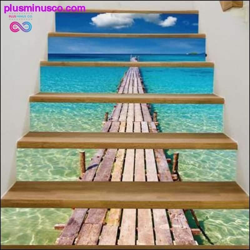 set 3D Waterfall Stairs Sticker Risers Mural Sunset - plusminusco.com