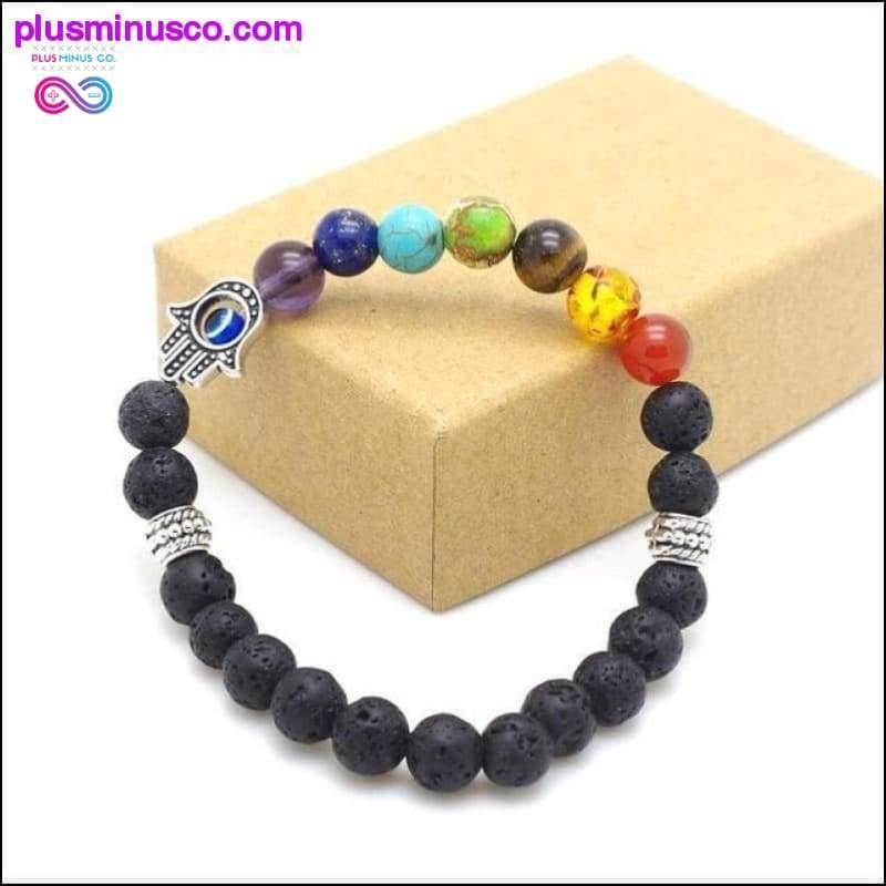 7 Chakra Mixed Stone Healing Chakra Pray Mala Bracelet Lava - plusminusco.com