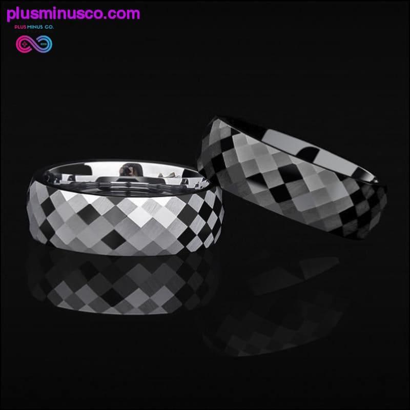 Черное двухцветное вольфрамовое обручальное кольцо, многогранное - plusminusco.com