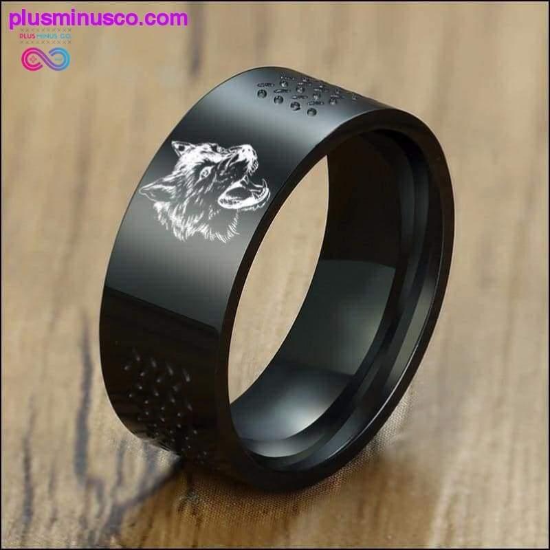خاتم رجالي 8 ملم من الفولاذ المقاوم للصدأ الأسود منقوش على شكل خاتم زفاف - plusminusco.com