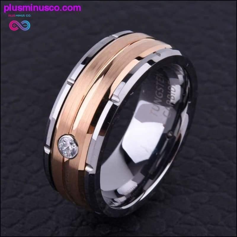 Мужское обручальное кольцо из карбида вольфрама 8 мм, серебро, розовое золото, CZ - plusminusco.com