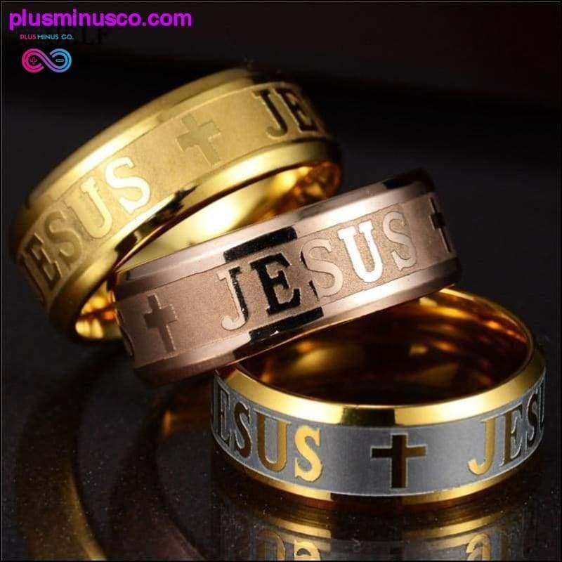 8 мм религиозен християнски пръстен с кръст Исус от неръждаема стомана - plusminusco.com