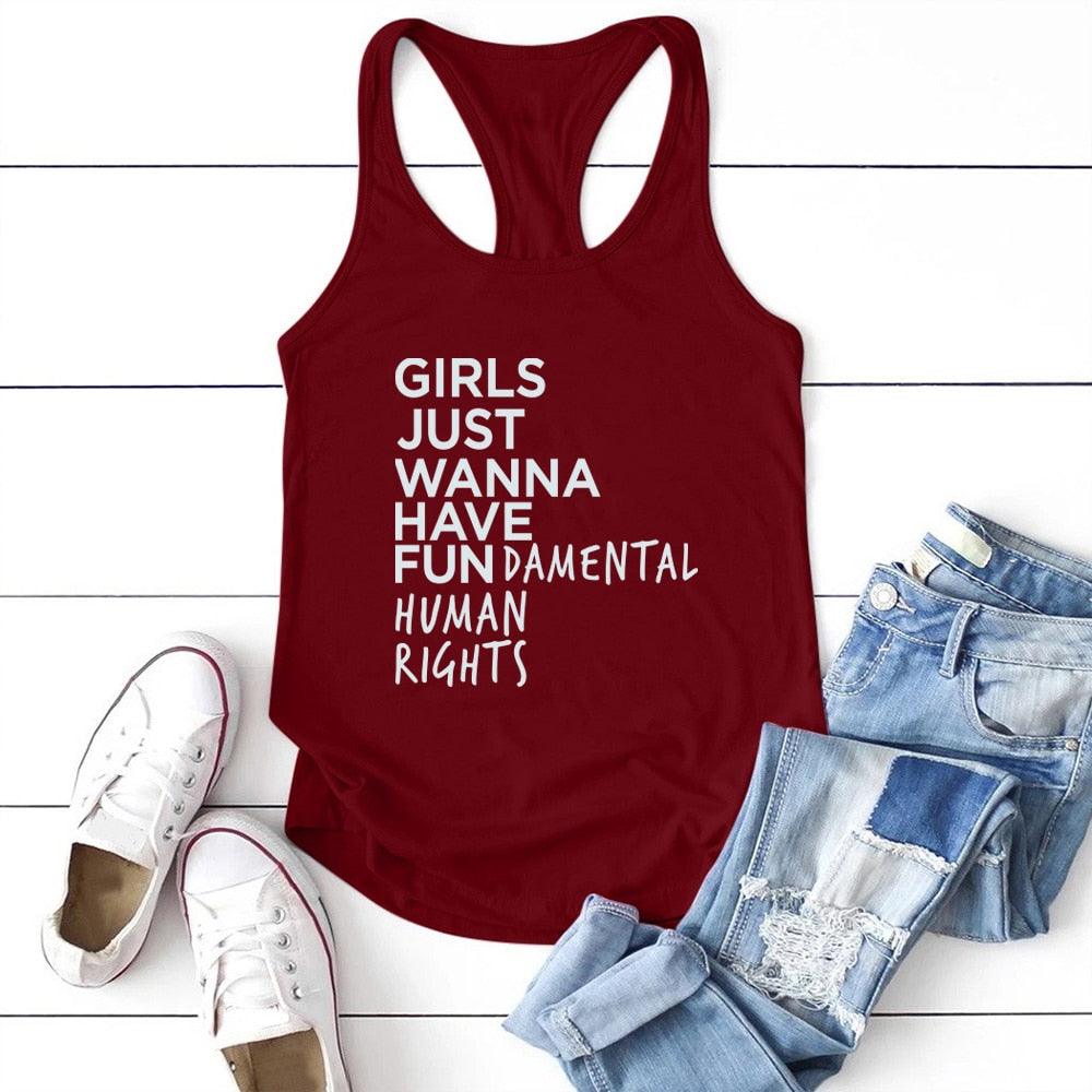 Feminist Feminism T Shirt Girls Just Wanna Have Fundamental Human Rights Letter Print T Shirt Women Short Sleeve Summer Tops Tee - plusminusco.com
