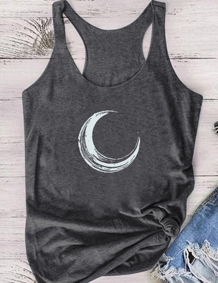 Moon Printed Tank Top Women Sleeveless Harajuku New Summer Holiday Loose Tee Shirt Femme O Neck Vest 90s Top Women 2022 Mujer - plusminusco.com