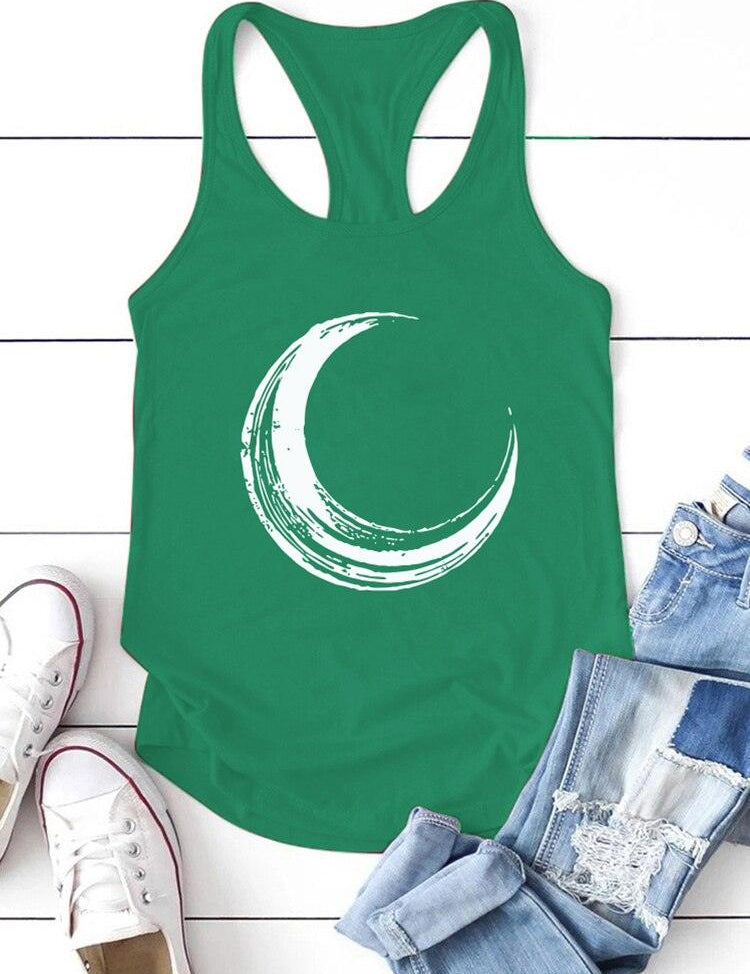 Moon Printed Tank Top Women Sleeveless Harajuku New Summer Holiday Loose Tee Shirt Femme O Neck Vest 90s Top Women 2022 Mujer - plusminusco.com