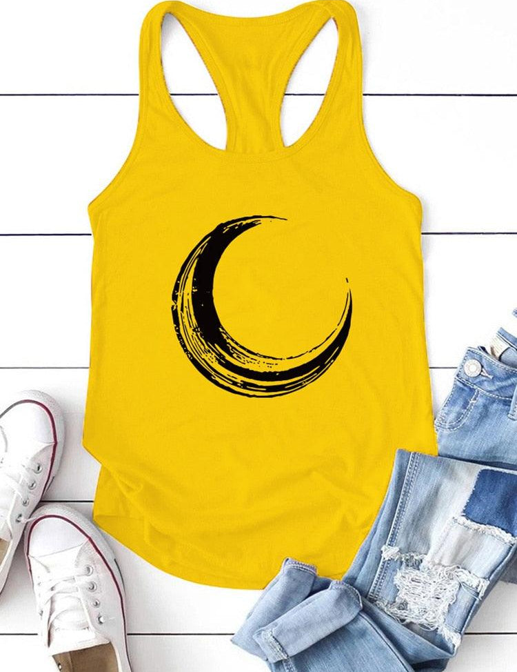 Moon Printed Tank Top Women Sleeveless Harajuku New Summer Holiday Loose Tee Shirt Femme O Neck Vest 90s Top Women 2022 Mujer - plusminusco.com