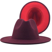 Trend Tan With Red Bottom Patchwork Plain Wool Felt Jazz Fedora Hats Men Women Wide Brim Panama Trilby Cowboy Cap For Party - plusminusco.com